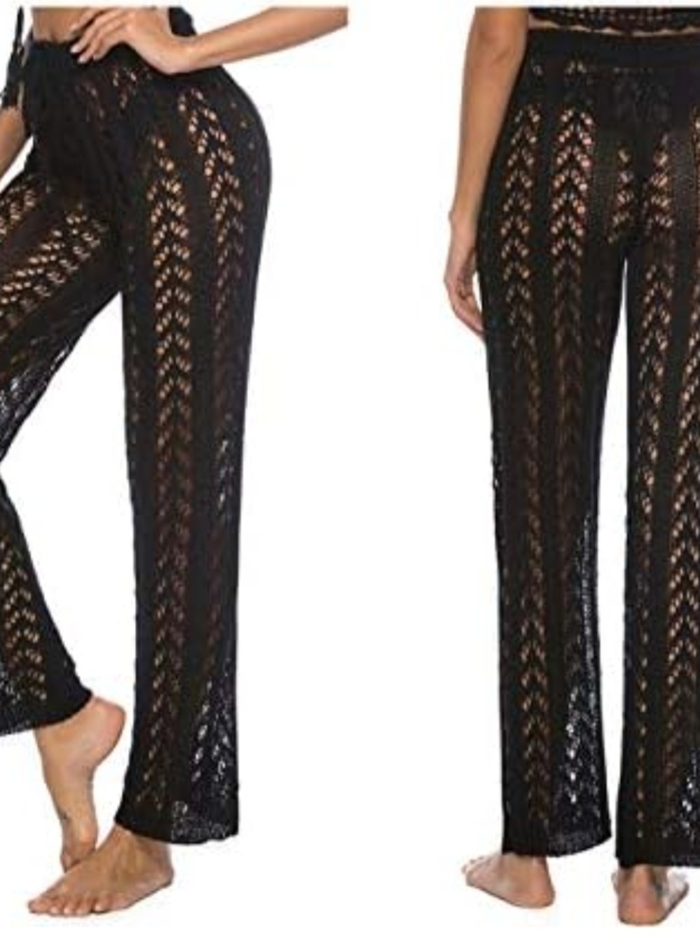 Crochet Wide-Leg Beach Pants - Black
